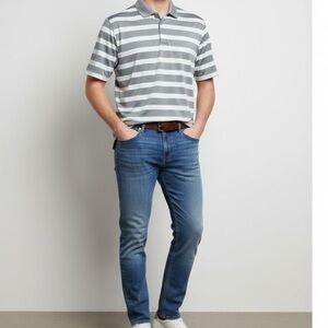 Under Armour Men's Gray White and Turquoise Striped Polo Shirt